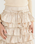 Cream Tiered Satin Skirt