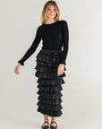 Black Tiered Satin Skirt
