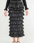 Black Tiered Satin Skirt